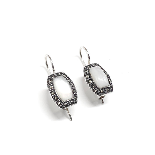 White Pearl Latch Back Style Sterling Silver Drop Earrings