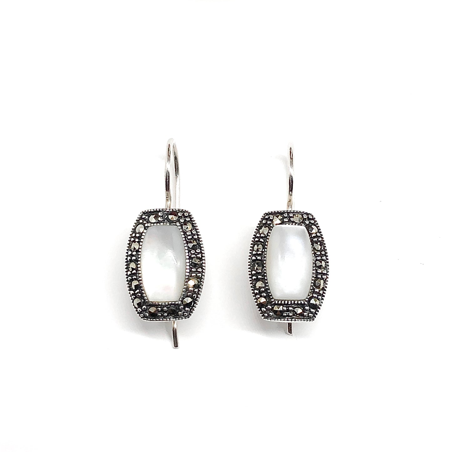White Pearl Latch Back Style Sterling Silver Drop Earrings