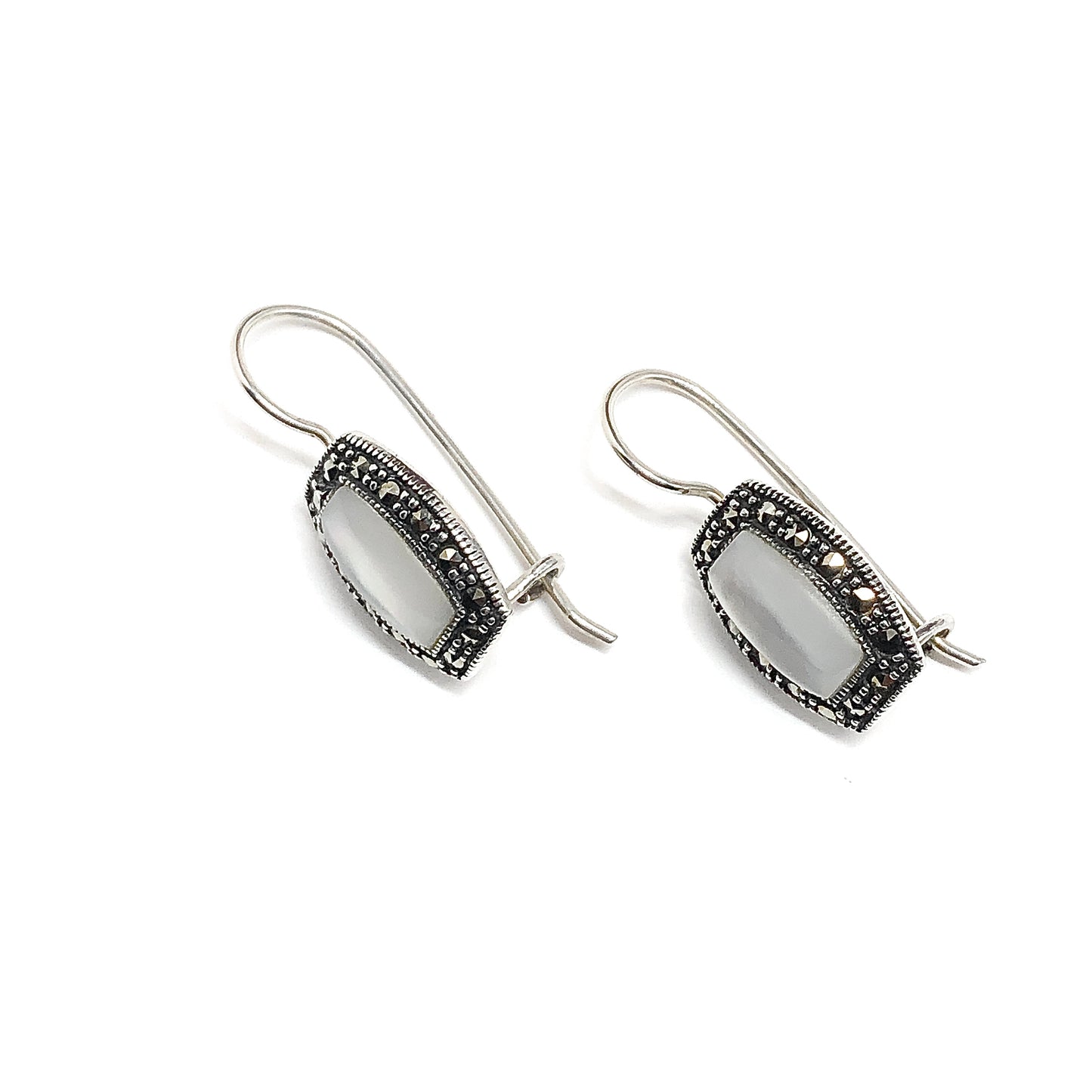 White Pearl Latch Back Style Sterling Silver Drop Earrings