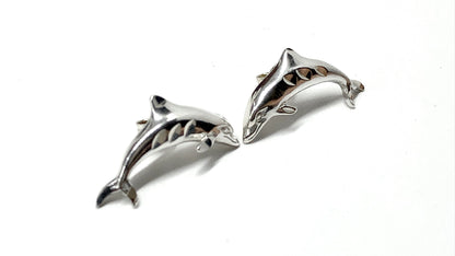 Sterling Silver Earrings, Vintage Classic Jumping Dolphin Curved Stud Earrings for sale online