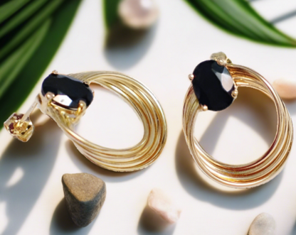 14k Gold Black Spinel Multi Ring Hoop Earrings - Pre-owned Jewelry