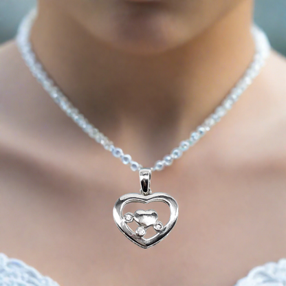 Heart Pendant, Women's White Cubic Zirconia Stone Heart Design Sterling Silver Pendant