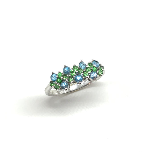 Sterling Silver Gemstone Ring, Womens sz7.25 Fancy Topaz Green Garnet Cluster Ring
