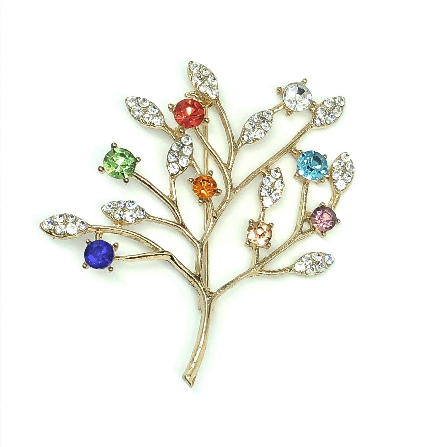 Womens Brooches | Sparkly Gold Rhinestone Crystal Lacy Tree Brooch | Discount Estate Jewelry online