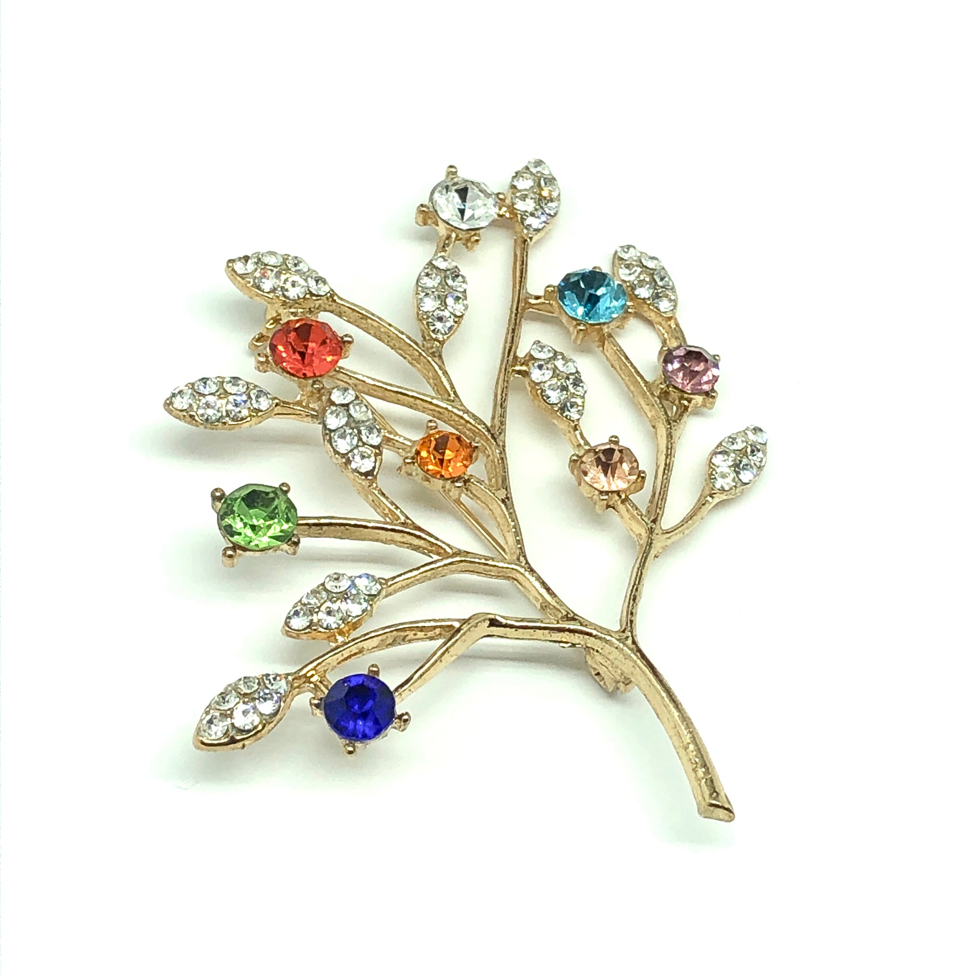 Brooches & Lapel Pins, Sparkly Multicolor Rhinestone Crystal Tree Brooch, Golden Brooch