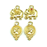 Jewelry Findings | Lot of 4 Charms Gold Elephants Woman Head Coin Charm Findings | Discount Estate Jewelry