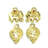 Jewelry Findings | Lot of 4 Charms Gold Elephants Woman Head Coin Charm Findings | Discount Estate Jewelry