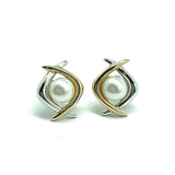 Gold Earrings | Womens 14k White Yellow Gold Australian Boomerang Pearl Earrings | Blingschlingers Estate Jewelry