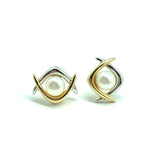 Gold Earrings | Womens 14k White Yellow Gold Australian Boomerang Pearl Earrings | Discount Estate Jewelry