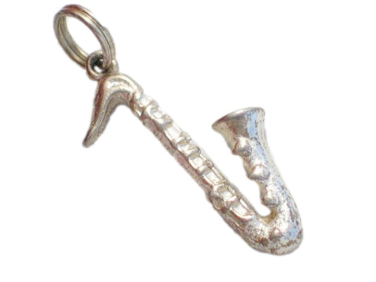 3d Charm, 1980s 3D Style Saxophone Charm Sterling Silver Pendant