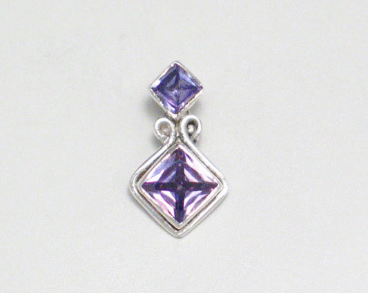 Stone Pendant, Sterling Silver Dainty Purple CZ Geometric Style Pendant