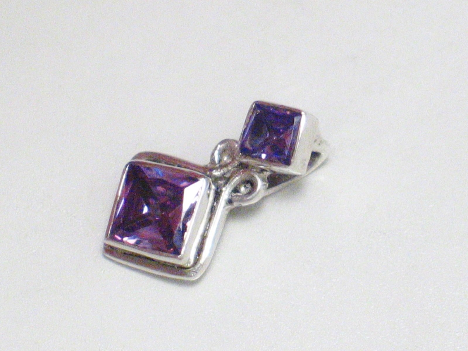 Cz Pendant Dainty Purple Square Diagonal Drop w/ Scroll Accent Handmade - Blingschlingers Jewelry