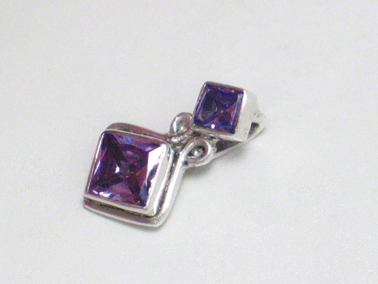 Stone Pendant, Sterling Silver Dainty Purple CZ Geometric Style Pendant