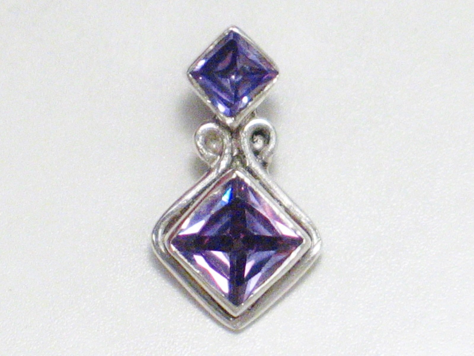 Stone Pendant, Sterling Silver Dainty Purple CZ Geometric Style Pendant