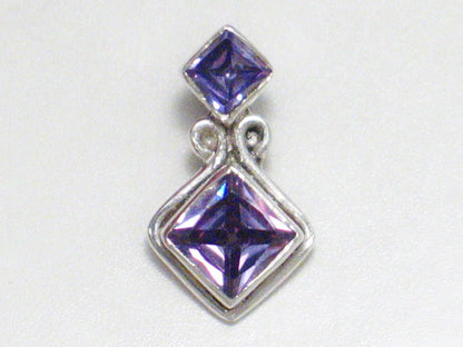 Cz Pendant Dainty Purple Square Diagonal Drop w/ Scroll Accent Handmade - Blingschlingers Jewelry