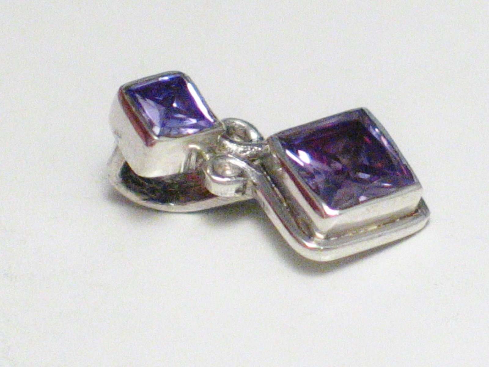Cz Pendant Dainty Purple Square Diagonal Drop w/ Scroll Accent Handmade - Blingschlingers Jewelry
