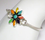 Bangle Bracelets | Sterling Silver Starburst Flower Design Oval Bangle Bracelet 6" | Womens PreOwned Fine Jewelry online at Blingschlingers.com