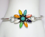 Bangle Bracelets | Sterling Silver Starburst Flower Design Oval Bangle Bracelet 6" | Womens PreOwned Fine Jewelry online at Blingschlingers.com