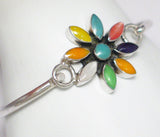 Bangle Bracelets | Sterling Silver Starburst Flower Design Oval Bangle Bracelet 6" | Womens PreOwned Fine Jewelry online at Blingschlingers.com