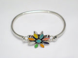 Bangle Bracelets | Sterling Silver Starburst Flower Design Oval Bangle Bracelet 6" | Womens PreOwned Fine Jewelry online at Blingschlingers.com