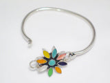 Bangle Bracelets | Sterling Silver Starburst Flower Design Oval Bangle Bracelet 6" | Womens PreOwned Fine Jewelry online at Blingschlingers.com