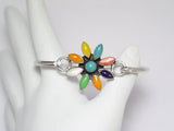 Bangle Bracelets | Sterling Silver Starburst Flower Design Oval Bangle Bracelet 6" | Womens PreOwned Fine Jewelry online at Blingschlingers.com