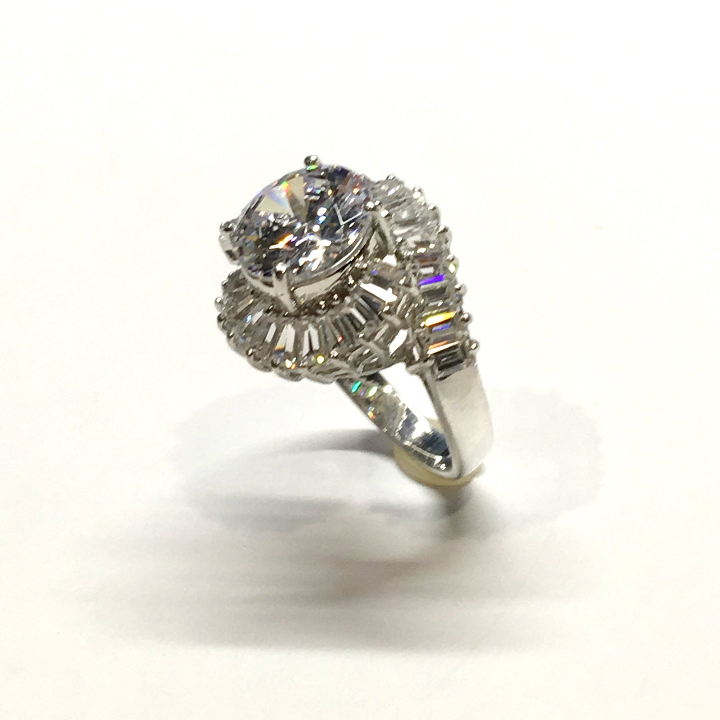 Used Jewelry Ring - Womens Sterling Silver Classic Shimmering Staircase Design Cz Cocktail Ring 