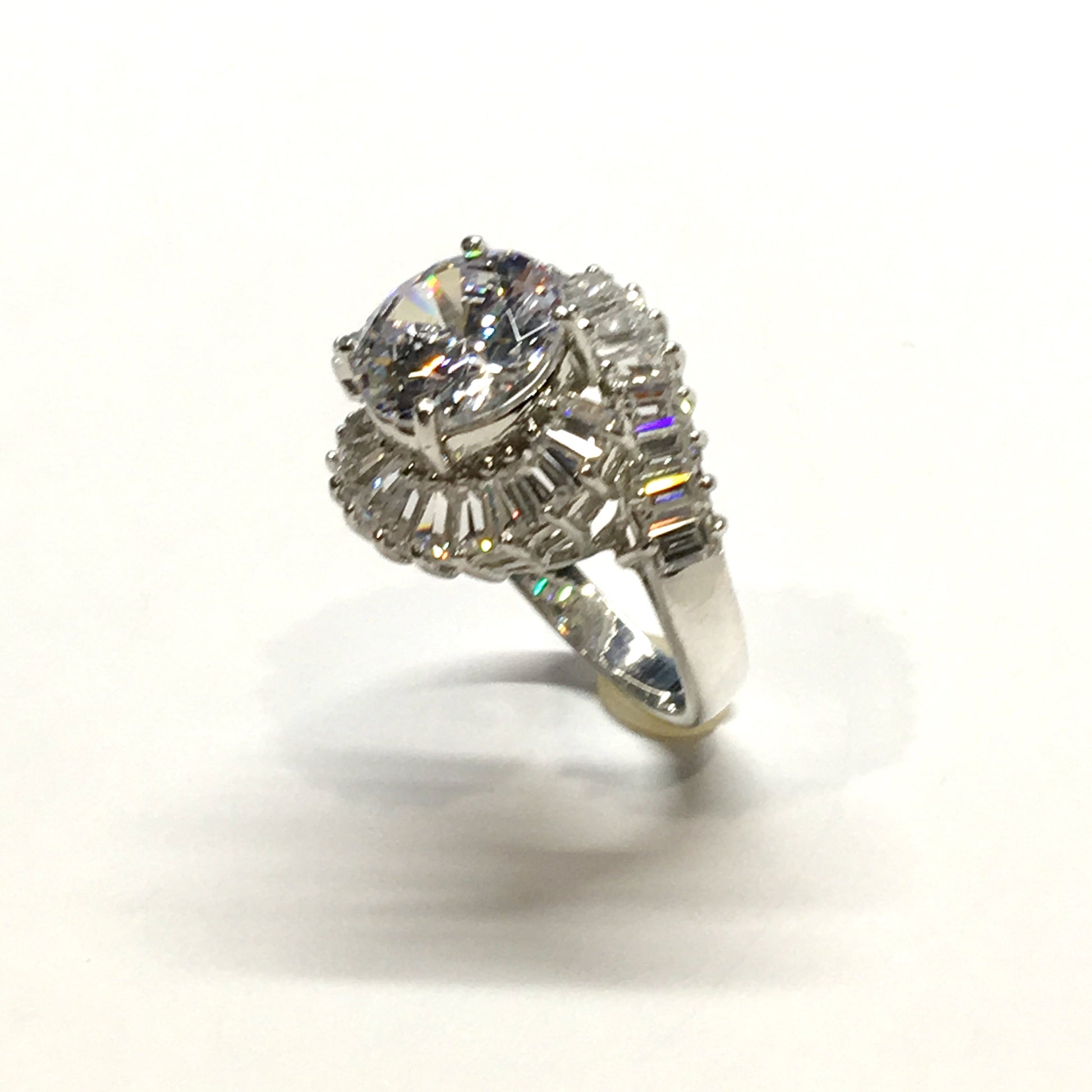 Used Jewelry Ring - Womens Sterling Silver Classic Shimmering Staircase Design Cz Cocktail Ring 