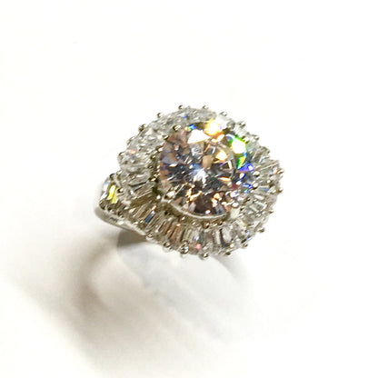 Used Jewelry Ring - Womens Sterling Silver Classic Shimmering Staircase Design Cz Cocktail Ring 