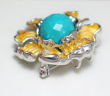 Silver Brooches & Lapel Pins | Gold Sterling Silver Turquoise Ruffled Flower Design Brooch Pin Pendant Combo | Jewelry