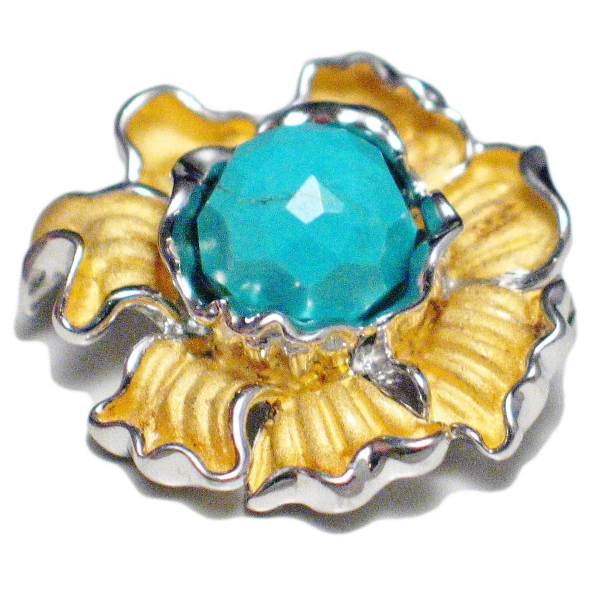 Silver Brooches & Lapel Pins | Gold Sterling Silver Turquoise Ruffled Flower Design Brooch Pin Pendant Combo | Blingschlingers Jewelry