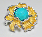 Silver Brooches & Lapel Pins | Gold Sterling Silver Turquoise Ruffled Flower Design Brooch Pin Pendant Combo | Jewelry