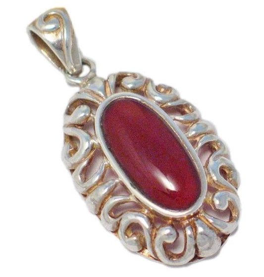 Silver Pendant, Men's or Women's Stylish Oval Natural Carnelian Stone Sterling Silver Solitaire Pendant