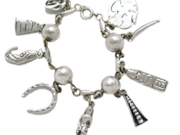 Bracelet | Vintage Sterling Silver Mexican Mayan Ball Chain Charm Bracelet 7