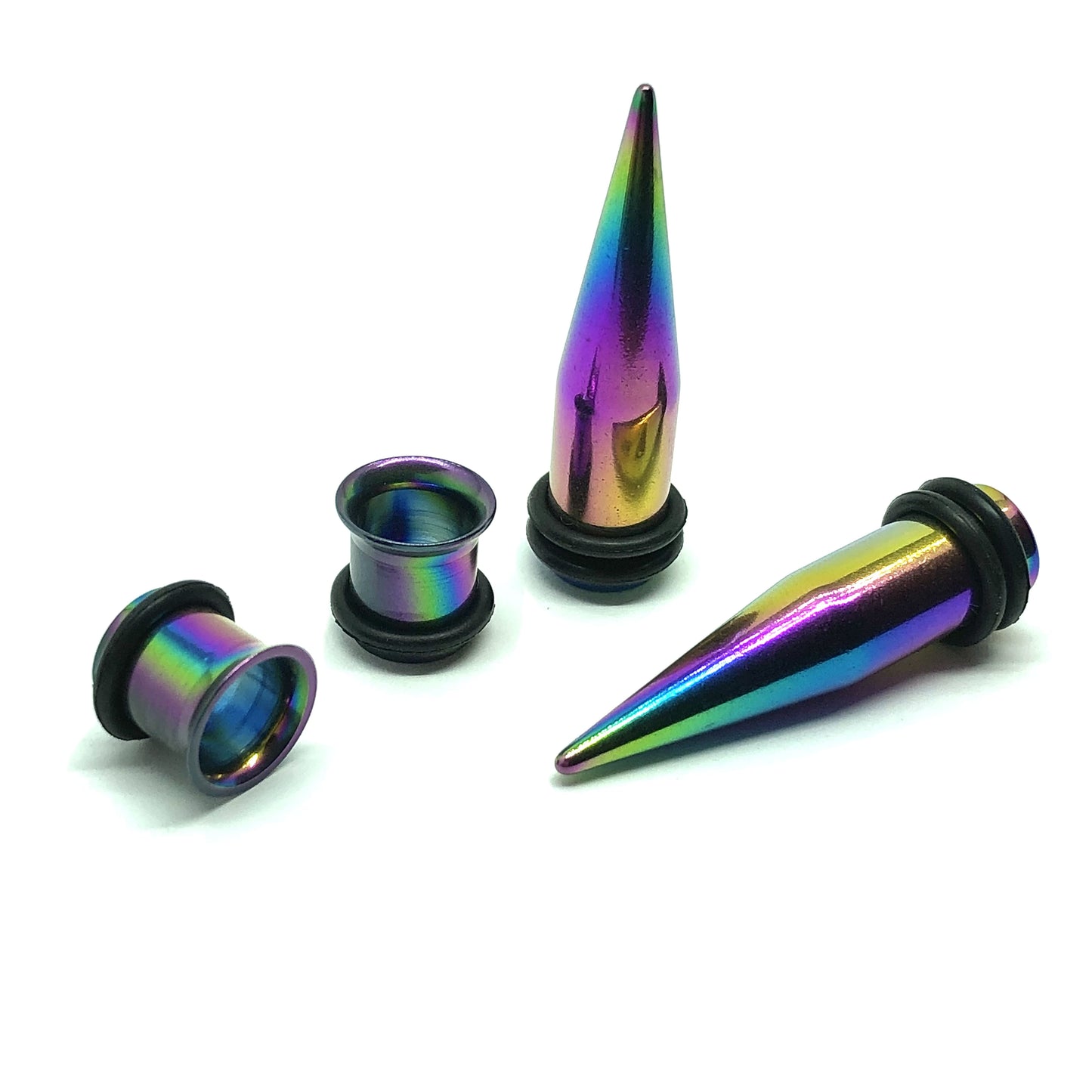 Body Jewelry | 0g / 8mm Gauges Rainbow Oil Slick Style Stainless Steel Tapers Ear Plug set