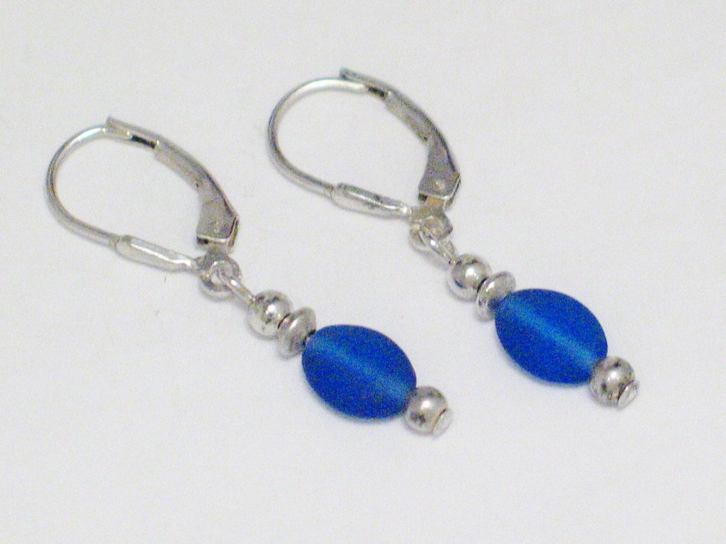 Pre-Owned Earrings | Womens Sterling Silver Dainty Blue Seaglass Drop Earrings - Blingschlingers Jewelry