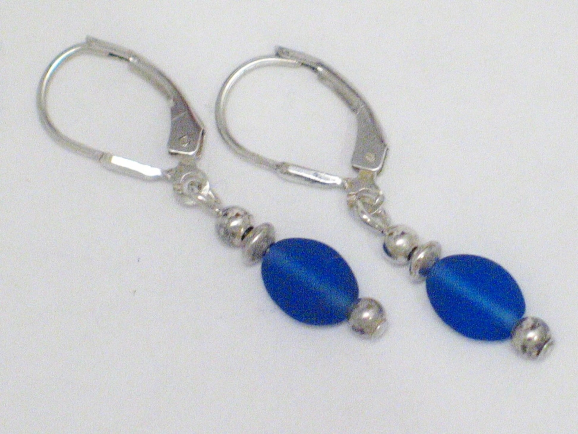 Pre-Owned Earrings | Womens Sterling Silver Dainty Blue Seaglass Drop Earrings- Blingschlingers Jewelry