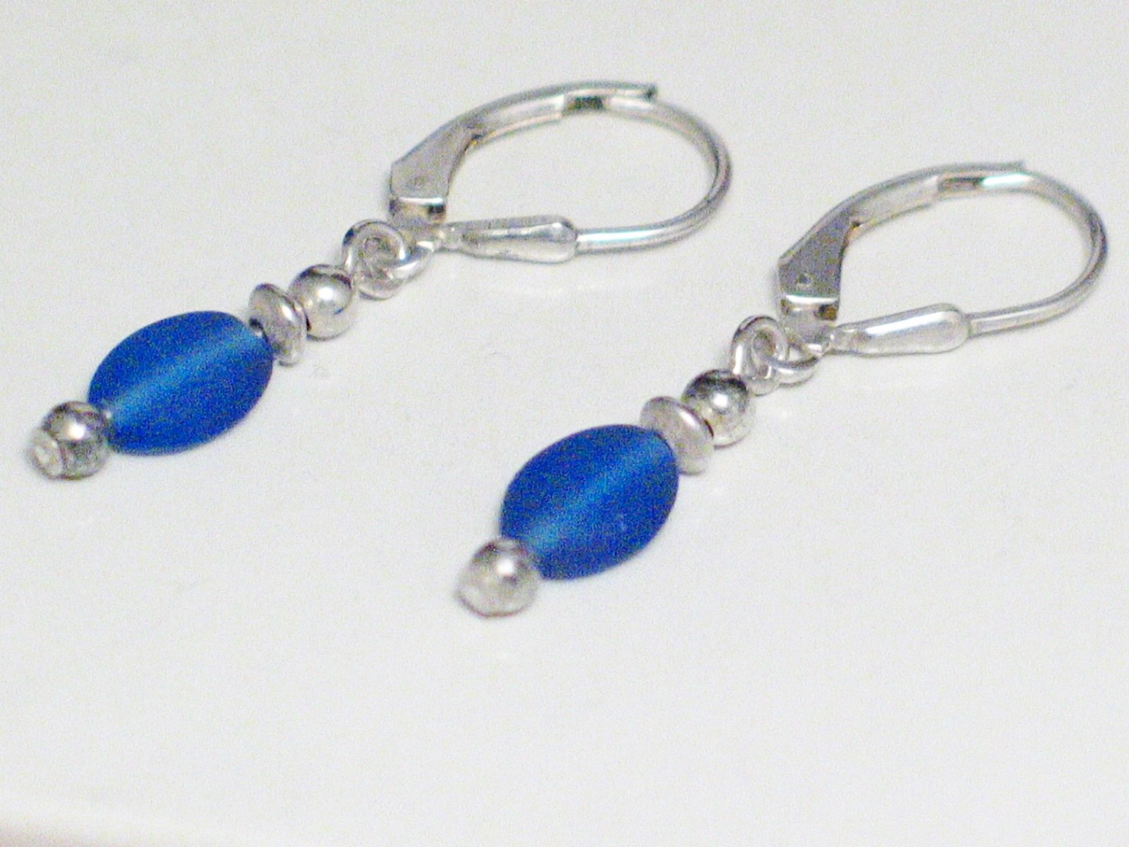 Pre-Owned Earrings | Womens Sterling Silver Dainty Blue Seaglass Drop Earrings- Blingschlingers Jewelry