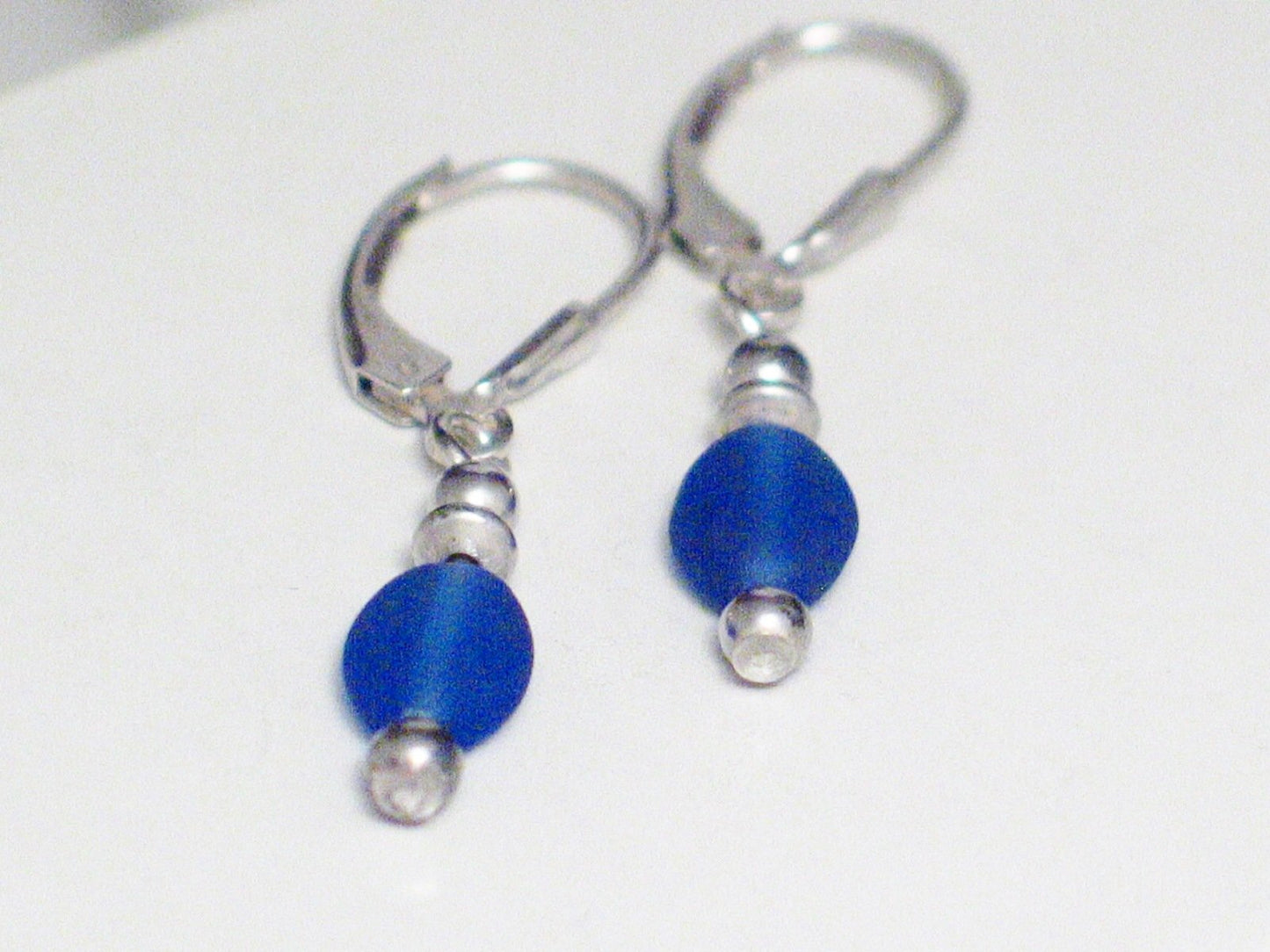 Pre-Owned Earrings | Womens Beachy Blue Sterling Silver Dainty Seaglass Drop Earrings- Blingschlingers Jewelry