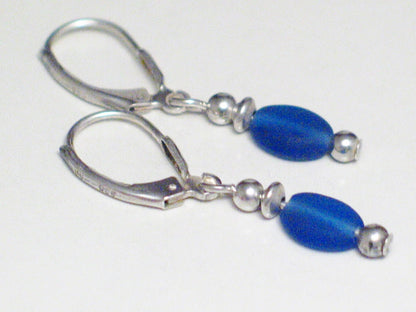 Pre-Owned Earrings | Womens Sterling Silver Dainty Blue Seaglass Drop Earrings