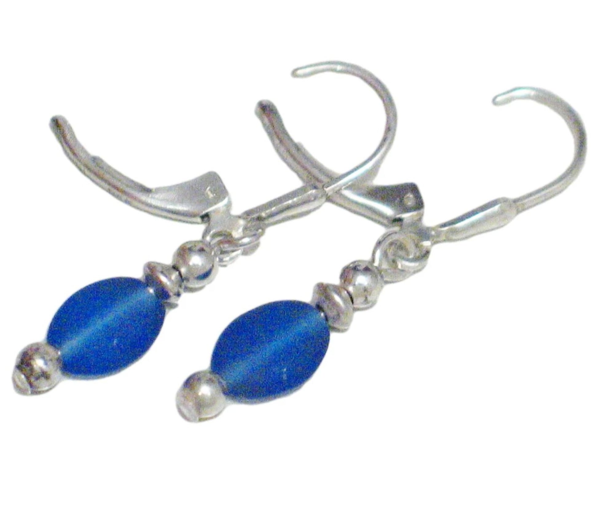 Pre-Owned Earrings | Womens Sterling Silver Dainty Blue Seaglass Drop Earrings - Blingschlingers Jewelry