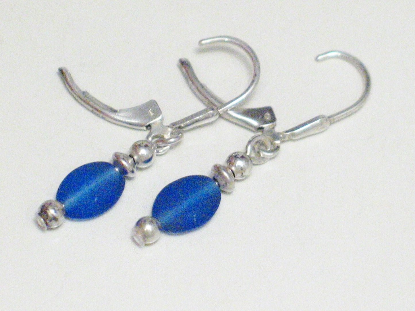 Pre-Owned Earrings | Womens Sterling Silver Dainty Blue Seaglass Drop Earrings