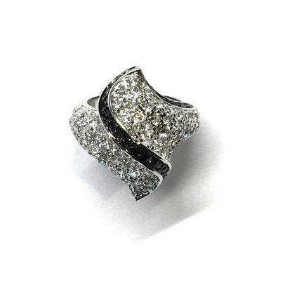 Cocktail Ring - 925 Sterling Silver Contoured Shimmery Black White Wavy Statement Ring - Discount Jewelry- Blingschlingers