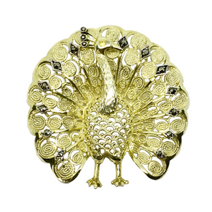 Brooch / Lapel Pin | Peacock your daring fashion sense, Vintage Gold Sterling Silver Marcasite Stone Peacock Brooch / Lapel Pin