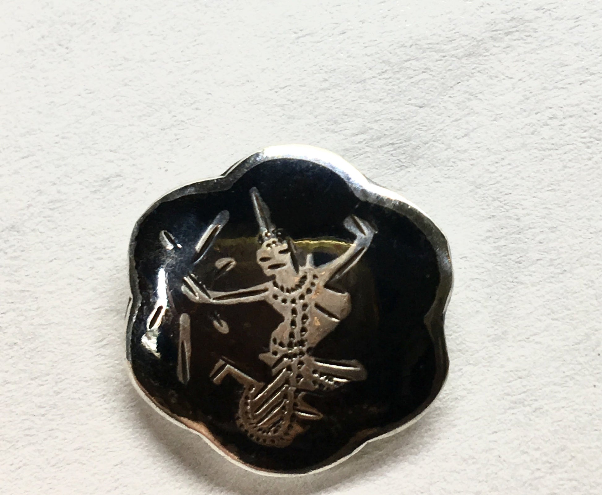 Mens Accessories - Vintage Sterling Silver Black Niello Glinting Siam Goddess Tie Tack / Lapel Pin