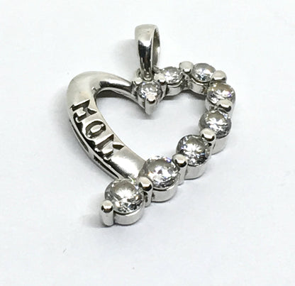 Estate Jewelry - Sterling Silver "MoM' Cutout Style Heart Statement Pendant - online at www.Blingschligners.com USA