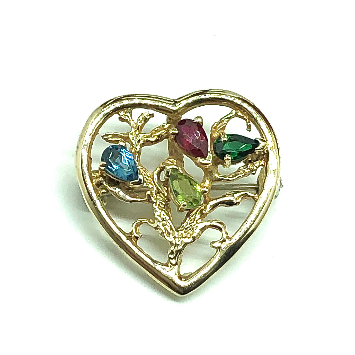 10k Gold multi gemstone convertible pendant heart Brooch / Lapel pin | used Jewelry