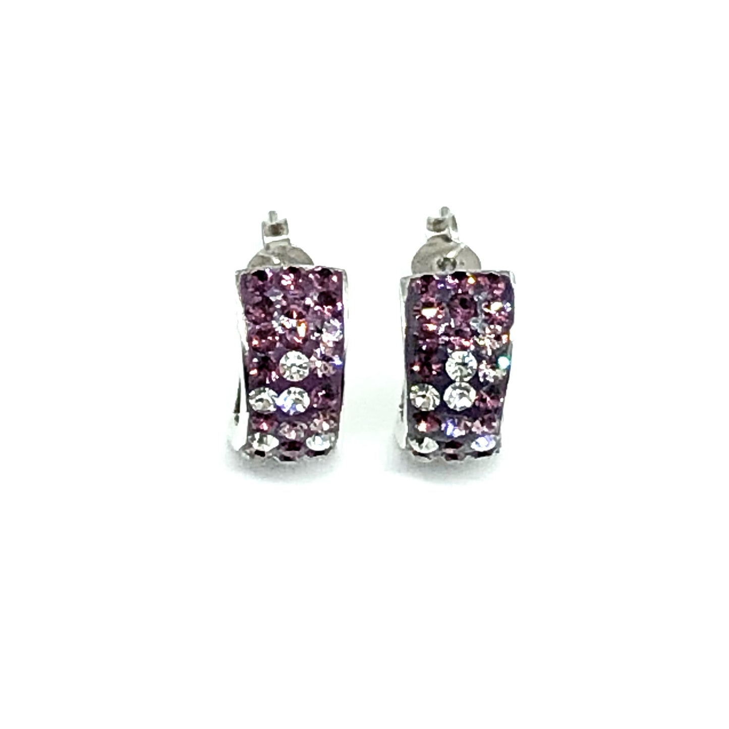 Sterling Silver Dome Style Sparkly Purple Ombre Crystal Earrings