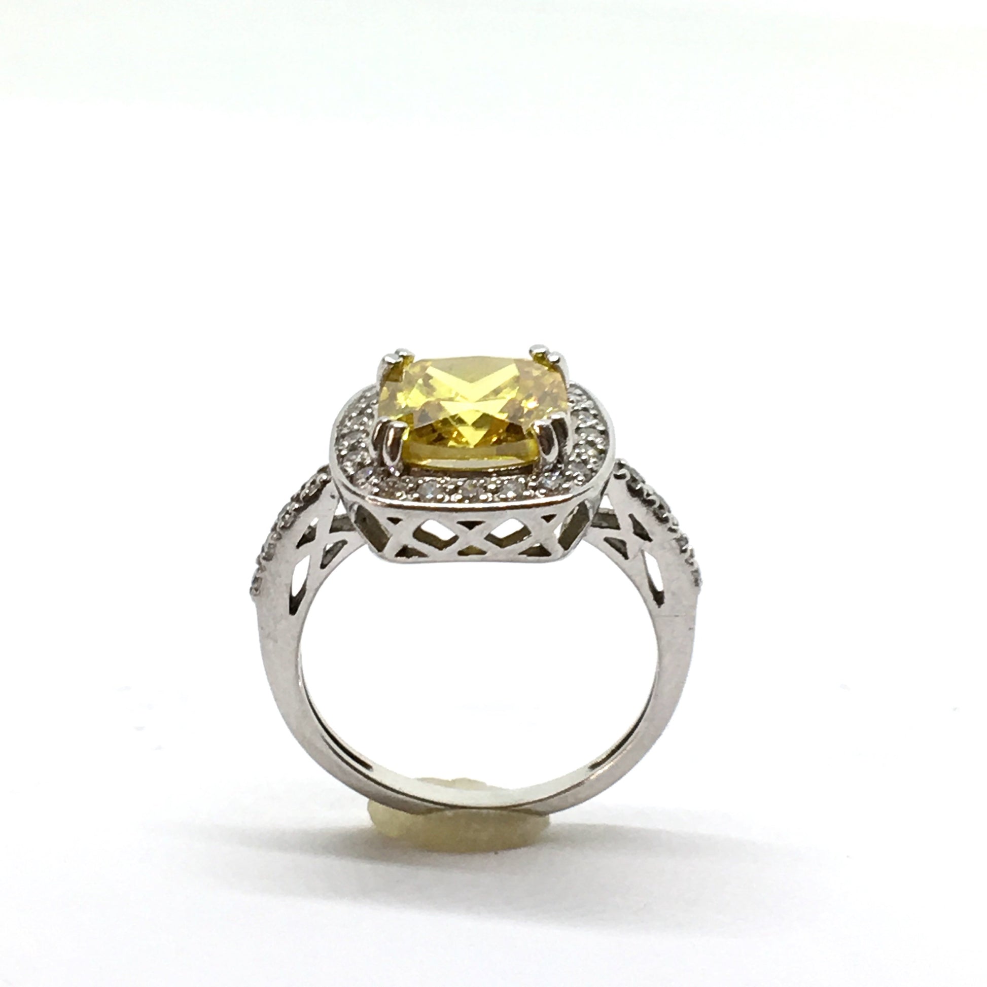 Jewelry - Estate Sterling Silver Shimmery Citrine Yellow Cz Halo Ring