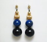 Secondhand Fine Jewelry | Vintage 14k Gold Blue Lapis Onyx Stone Bead Dangle Earrings- Blingschlingers Jewelry